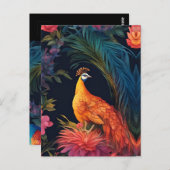 金ゴールドエレガントピーコックインカラフルガーデン ポストカード (正面/裏面)