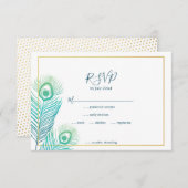 金ゴールドエレガントピーコックウェディングRSVPカード 出欠カード (正面/裏面)