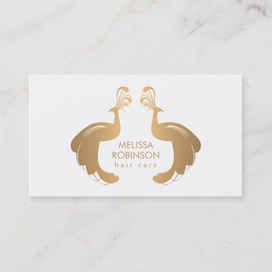 金ゴールドエレガントピーコックス美容師用ロゴ 名刺 (正面)