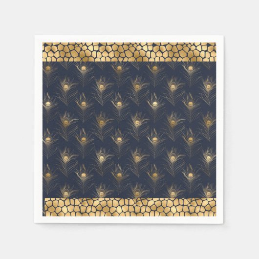 金ゴールドエレガントピーコックネイビーブループリントスタイリッシュ スタンダードカクテルナプキン (正面)
