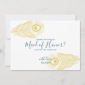 金ゴールドエレガントピーコックビーマイメイド・オブ・オーナー（花嫁付き添い人）カード 招待状 (正面)