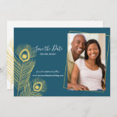 金ゴールドエレガントピーコック日付を保存結婚する セーブザデート (正面/裏面)