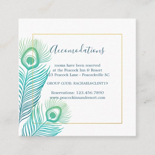 金ゴールドエレガントピーコッ結婚クスホテルアコモデーション エンクロージャーカード (正面)