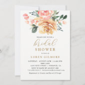 金ゴールドエレガントピーチフローラブライダルシャワー 招待状 (正面)