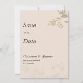 金ゴールドエレガントピーチロマンチックなフローラ保存日付 招待状 (正面)