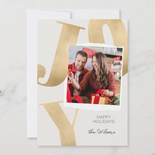 金ゴールドエレガントファミリーフォトクリスマスホリデーカード 招待状 (正面)