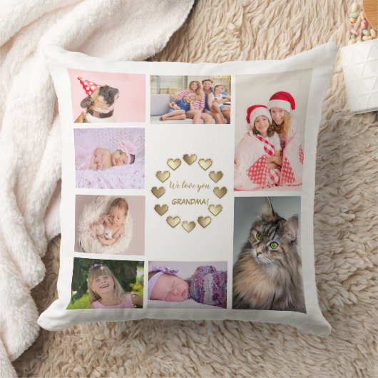 金ゴールドエレガントファミリーフォトコラージュ母日 クッション (ブランケット)