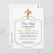 金ゴールドエレガントファースト聖餐式招待状 ポストカード (正面/裏面)
