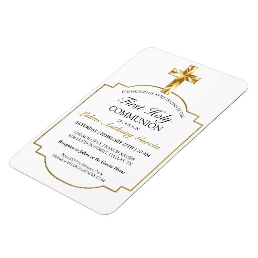金ゴールドエレガントファースト聖餐式招待状 マグネット (左側)