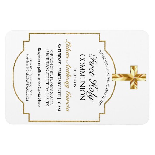 金ゴールドエレガントファースト聖餐式招待状 マグネット (横)