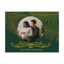 金ゴールドエレガントファーンフレームグリーン私たちの初めてのクリスマス