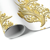 金ゴールドエレガントフィリグリーのクリスマスツリー ラッピングペーパー (ロールコーナー)