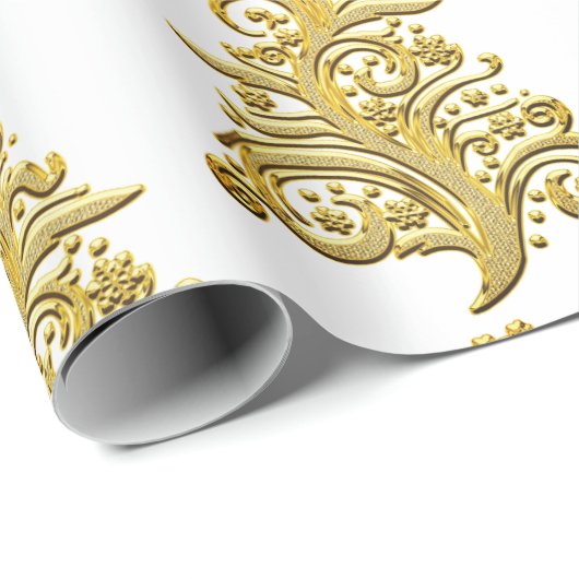 金ゴールドエレガントフィリグリーのクリスマスツリー ラッピングペーパー (ロールコーナー)