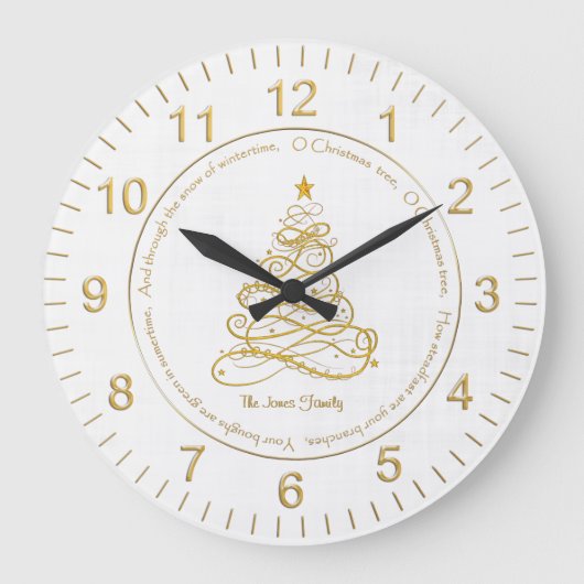 金ゴールドエレガントフィリグリーの木「Oクリスマスツリー」のCir ラージ壁時計 (正面)