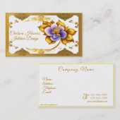 金ゴールドエレガントフィリグリー美しい紫色の花 名刺 (正面/裏面)