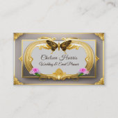 金ゴールドエレガントフィリグリー美しい蝶とバラ 名刺 (正面)