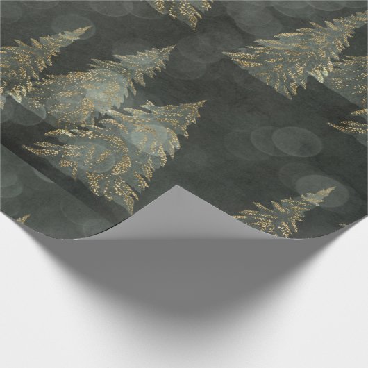 金ゴールドエレガントフェアライトパインツリーズクリスマス ラッピングペーパー (角)