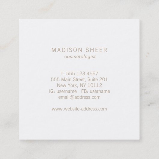 金ゴールドエレガントフェザーベージュタウペ美しいサロン スクエア名刺 (裏面)