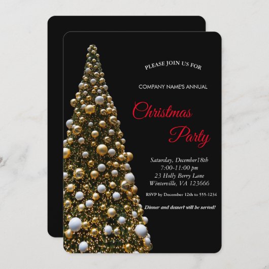 金ゴールドエレガントフェスティバルクリスマスツリーランプ 招待状 (正面/裏面)