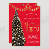 金ゴールドエレガントフェスティバルクリスマスツリー、赤 招待状 (正面/裏面)