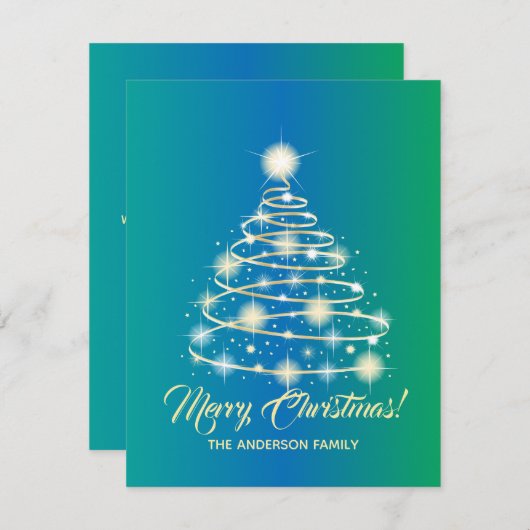 金ゴールドエレガントフェスティバルホリデーツリーメリークリスマス シーズンカード (正面/裏面)