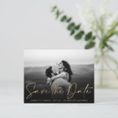 金ゴールドエレガントフォイル写真式の結婚式は日付を節約する 案内ポストカード (スタンド正面)