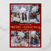 金ゴールドエレガントフォイル赤メリークリスマス3の写真 箔シーズンカード (正面)