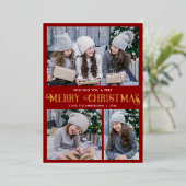 金ゴールドエレガントフォイル赤メリークリスマス3の写真 箔シーズンカード (立ち正面)