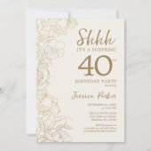 金ゴールドエレガントフォトサプライズ40歳の誕生日 招待状 (正面)