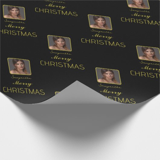 金ゴールドエレガントフォトスクリプト名メリークリスマス ラッピングペーパー (角)