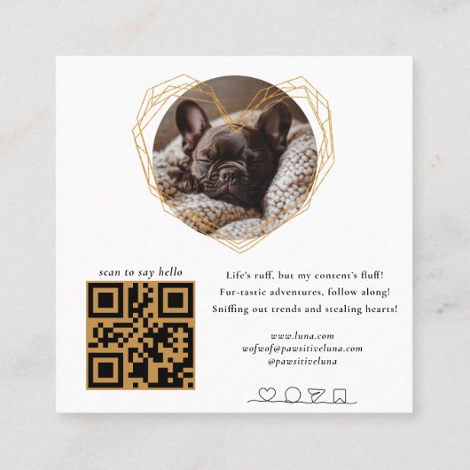 金ゴールドエレガントフォトドッグペットソーシャルメディアQRコード スクエア名刺 (裏面)