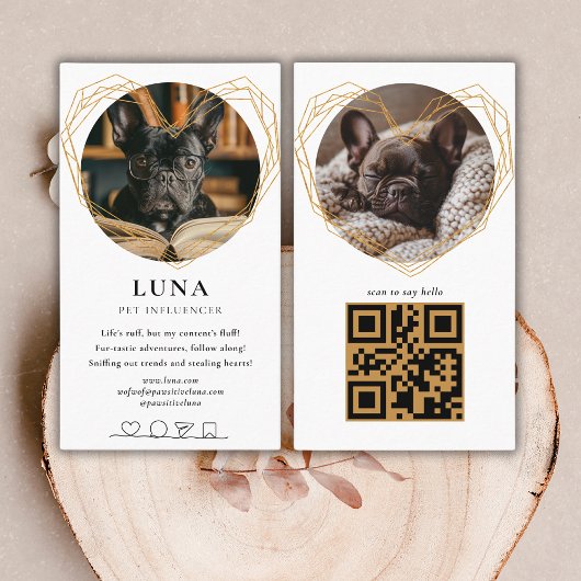 金ゴールドエレガントフォトドッグペットソーシャルメディアQRコード 名刺