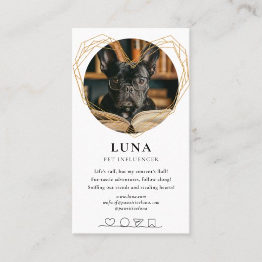 金ゴールドエレガントフォトドッグペットソーシャルメディアQRコード 名刺 (正面)