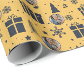 金ゴールドエレガントフォトホリデークリスマス ラッピングペーパー (ロールコーナー)