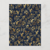 金ゴールドエレガントフラワーブルーボタニカル シーズンポストカード (正面)