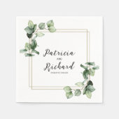 金ゴールドエレガントフレームグリーナリーエレガントな結婚式 スタンダードカクテルナプキン (正面)