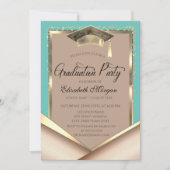 金ゴールドエレガントフレームシークインミントグリーン卒業 招待状 (正面)