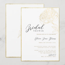 金ゴールドエレガントフレームピーニースケッチボホブライダルシャワー 招待状