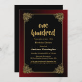 金ゴールドエレガントフレーム100番目の誕生日ディナー 招待状 (正面/裏面)