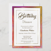 金ゴールドエレガントフレーム40th誕生日ディナー招待状 招待状 (正面)