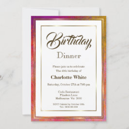 金ゴールドエレガントフレーム40th誕生日ディナー招待状 招待状