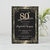 金ゴールドエレガントフレーム、ドット80th誕生日パーティー 招待状 (スタンド正面)