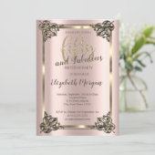 金ゴールドエレガントフレーム、バラ金ゴールド50th誕生日パーティー 招待状 (スタンド正面)