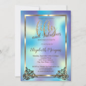 金ゴールドエレガントフレーム、ホログラフィック50th誕生日パーティー 招待状 (正面)