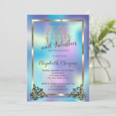 金ゴールドエレガントフレーム、ホログラフィック50th誕生日パーティー 招待状 (スタンド正面)