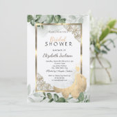 金ゴールドエレガントフレーム、ユーカリブライダルシャワー 招待状 (スタンド正面)