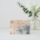 金ゴールドエレガントフレーム、紙吹雪青の大理石 割引カード (スタンド正面)