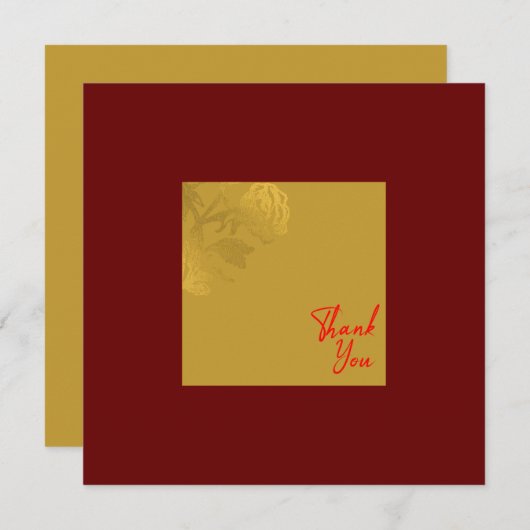 金ゴールドエレガントフロバー王室のレッド サンキューカード (正面/裏面)