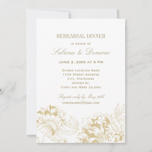 金ゴールドエレガントフローラの結婚リハーサル 招待状 (正面)