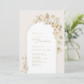 金ゴールドエレガントフローラアーチ赤ちゃんシャワー 招待状 (スタンド正面)